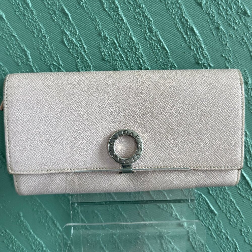 Bvlgari White Fold Over Long Wallet